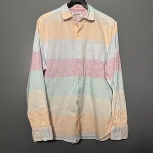Tommy Bahama Barbados Breeze Linen Shirt Men Medium Pastel Flip Cuff Stretch
